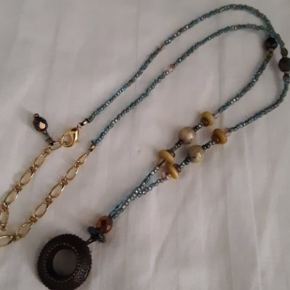 Blue Iridescent Seed Bead Necklace - Picture 1 of 13